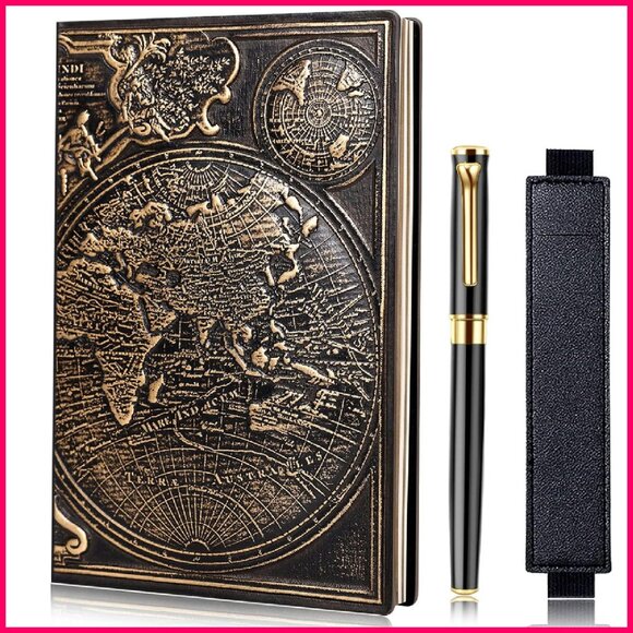 Vintage Map Embossed Leather Notebook Journal A5 Hardcover Executive - Picture 1 of 7